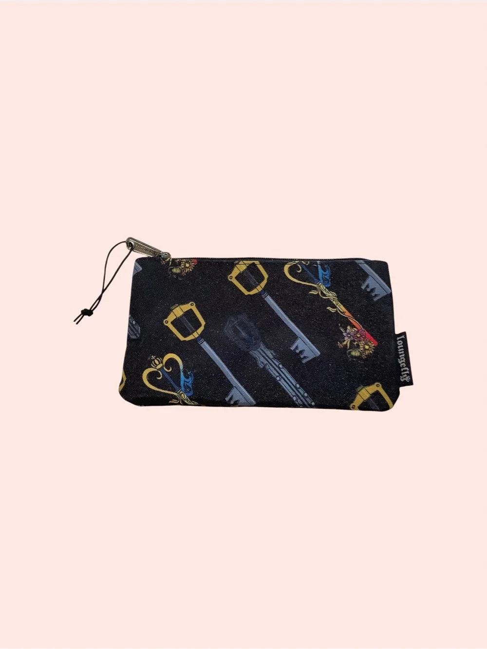 Loungefly Black Key Print Toiletry Pouch with Gold Accents